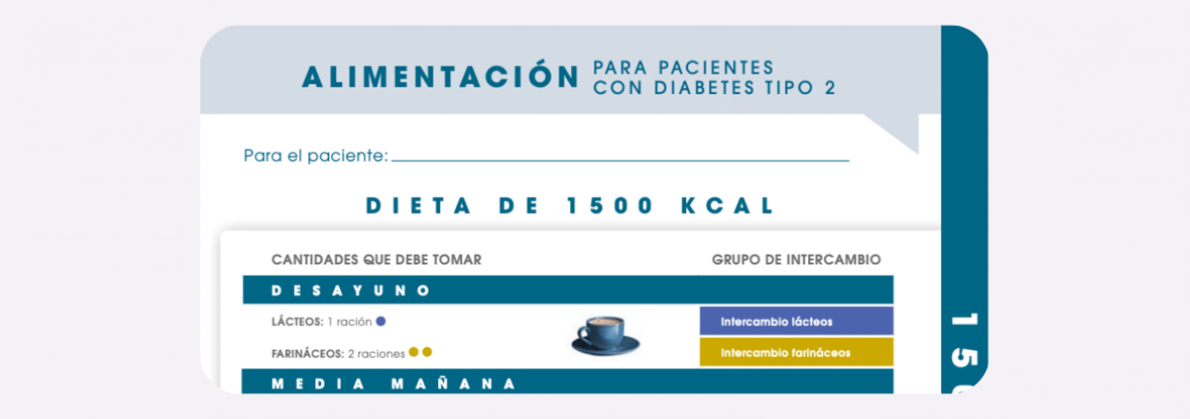 Dieta Equilibrada de 1500 kcal para personas con Diabetes