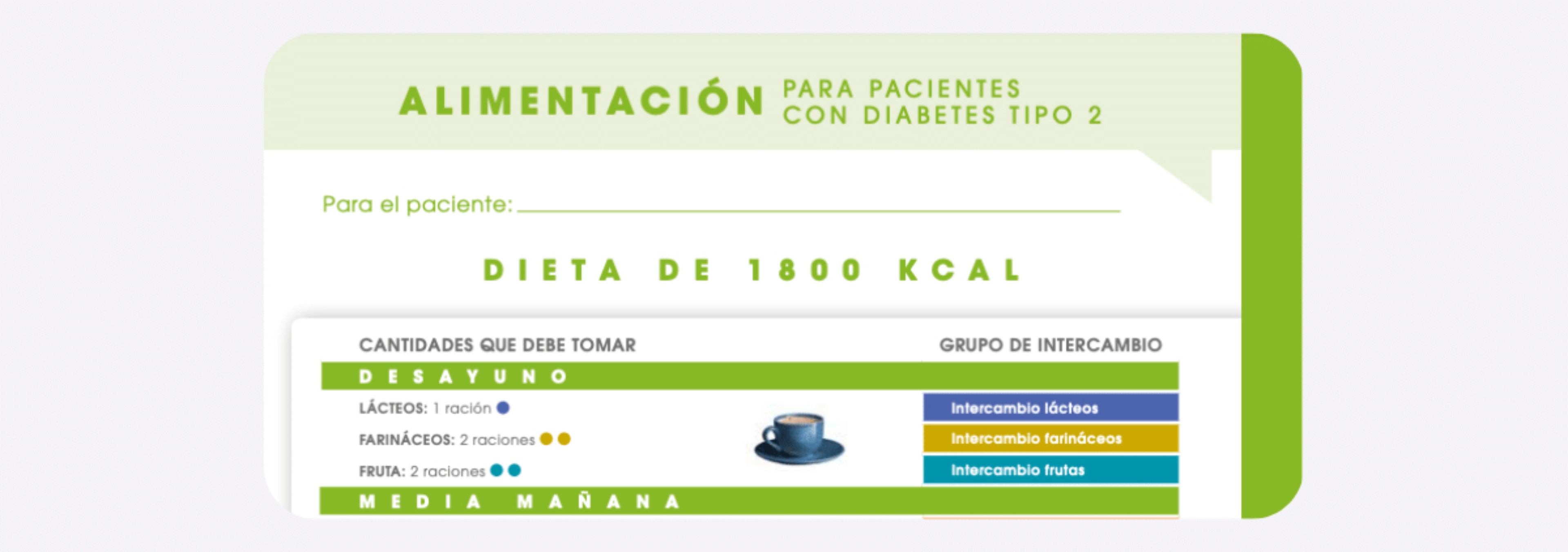 Dieta 1800 kcal para pacientes con diabetes (español)