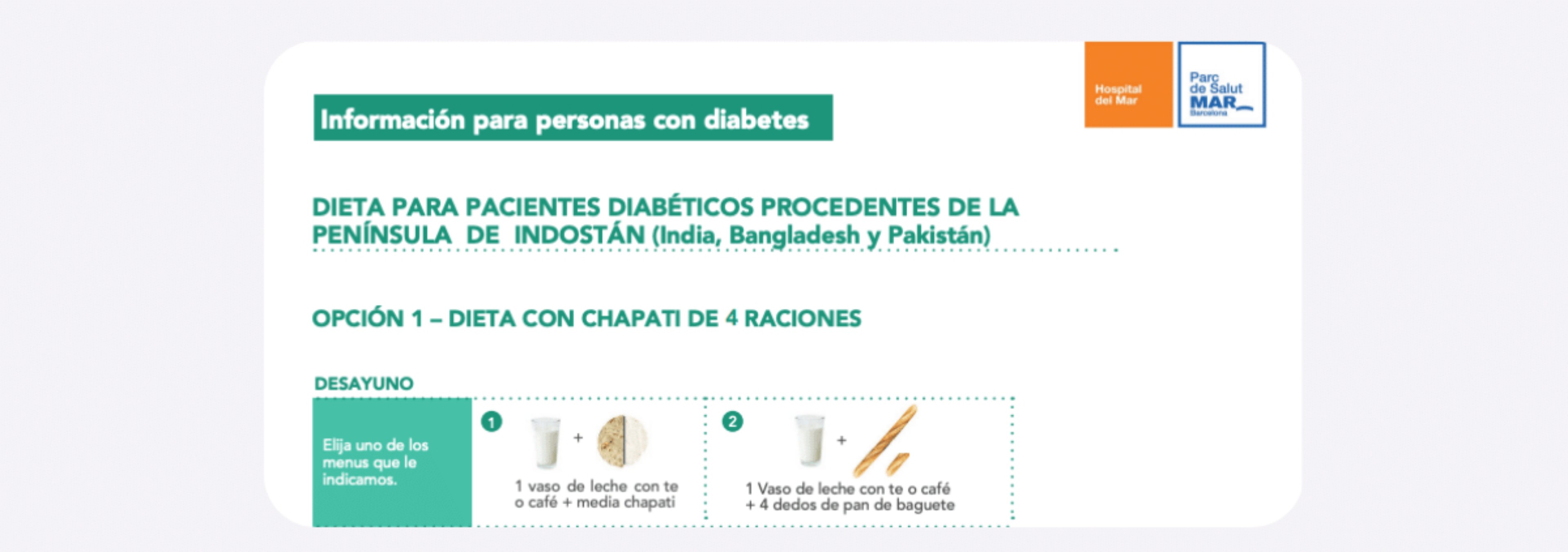 Plan alimentación 4 raciones de chapatis para personas con diabetes