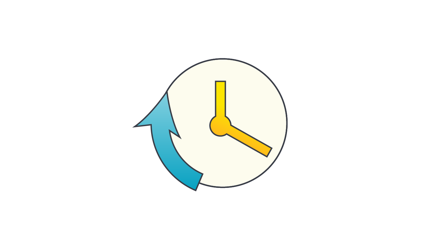 Icon of clock with an arrow going clockwise.