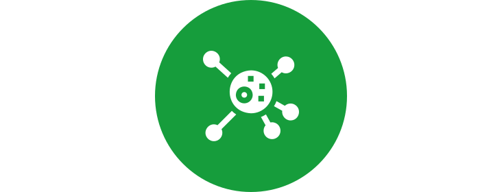 Icon of a central cell connected to five outer nodes inside a green circle.