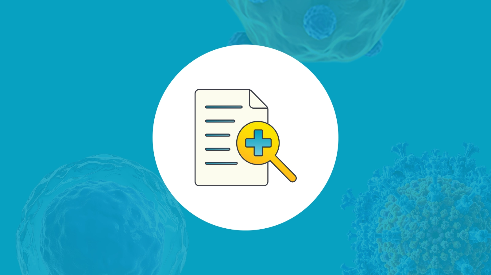 Icon of medical document with magnifying glass.