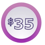 Icon of $35 in a purple circle.