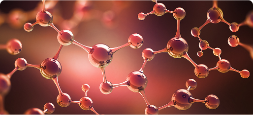 Illustration representing the 3D molecular structure of atoms, with a blurred background.