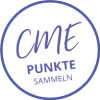 Blauer Kreis mit dem Text 'CME PUNKTE SAMMELN' in handschriftlicher und serifenloser Schrift.