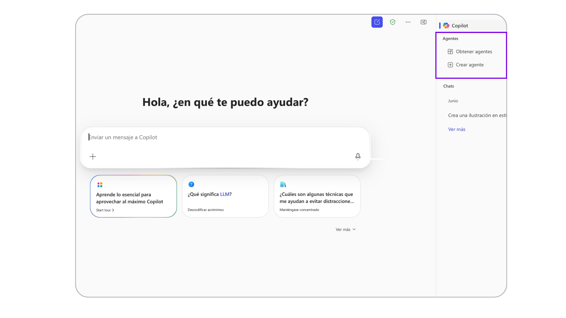 Imagen de la interfaz principal de Copilot para crear agentes ia