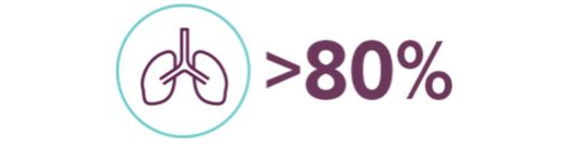 Icon von zwei Lungenflügeln neben der Zahl '>80%' in lila Schrift