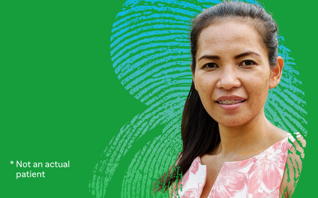 Graphic with the text ‘Thymoglobulin® [Anti‑thymocyte Globulin (Rabbit)]’ with an injection bottle icon on a green background, with kidney line patterns behind a woman, and a small disclaimer ‘Not an actual patient’.