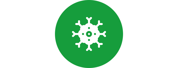 Icon of a virus inside a green circle.