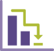 Icon of a bar chart with a descending line, indicating that plasma factor IX levels decrease quickly following infusion