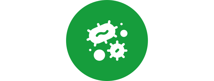 Icon of bacteria and microbes inside a green circle