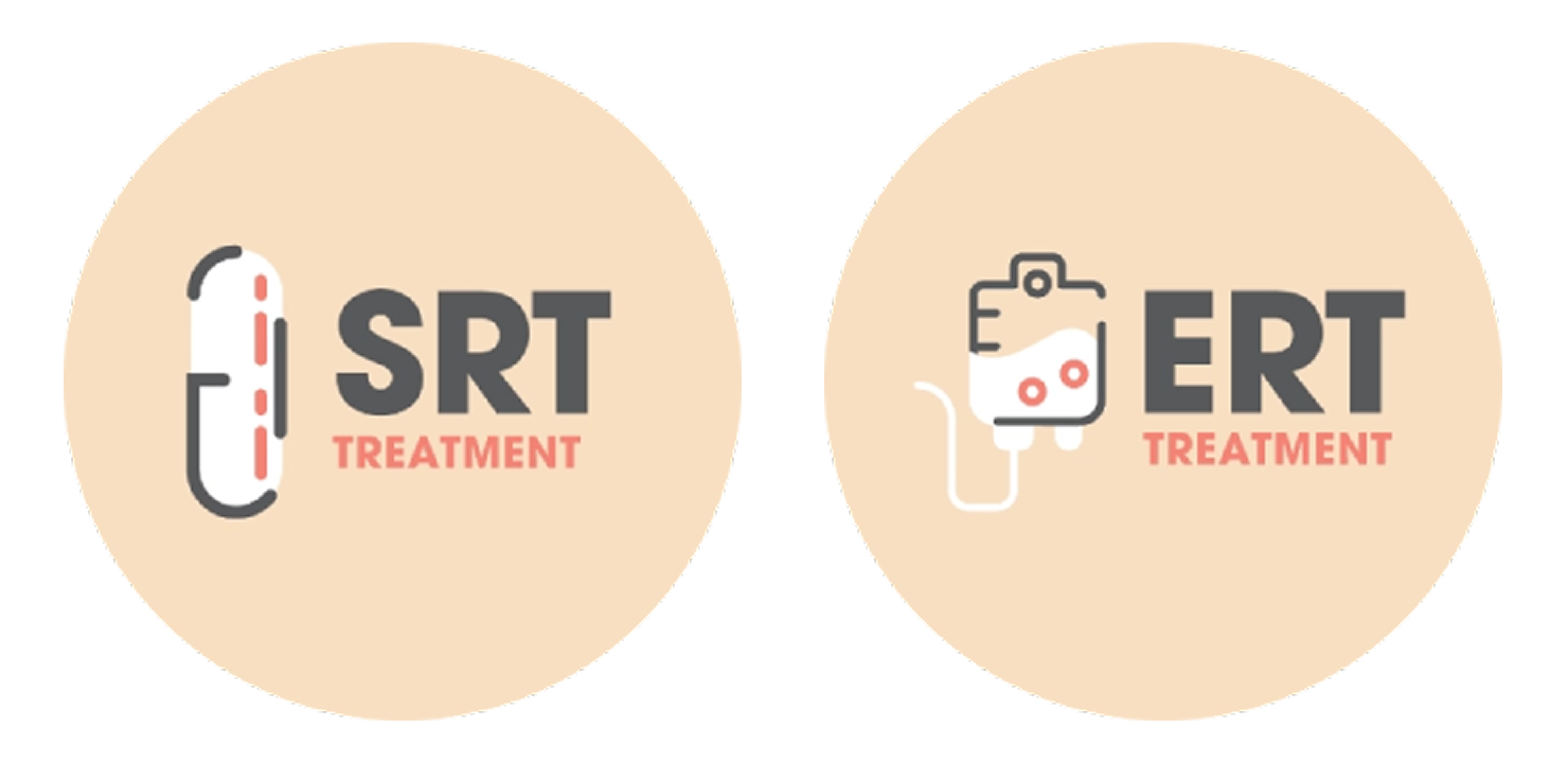 Icons: substrate reduction therapy (SRT) and enzyme replacement therapy (ERT)