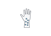 Icon of hand with spots representing petechiae.