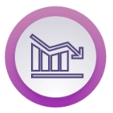 Icon of a bar graph with a downward arrow in a purple circle.