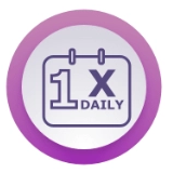 Icon of a calendar with '1X DAILY' in a purple circle.