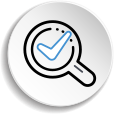 Icon of a magnifying glass with a checkmark inside.