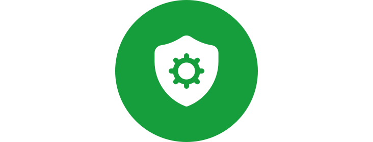 Icon of a immunizations shield inside a green circle.