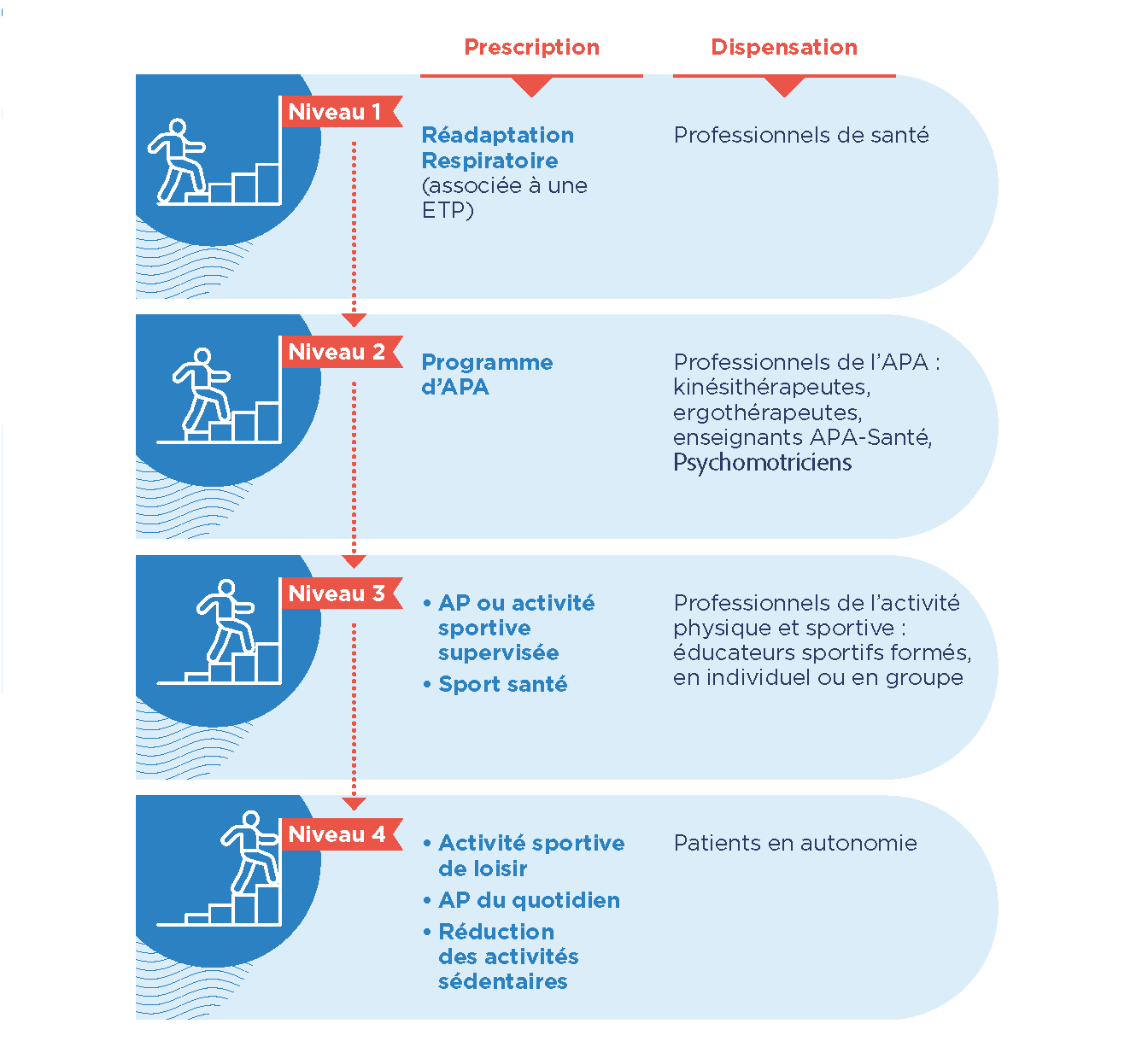 Les 4 niveaux de prescription de l’activité physique à des fins de santé