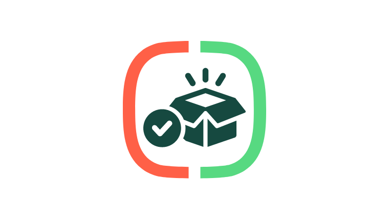 Icon of an open box with a checkmark sign