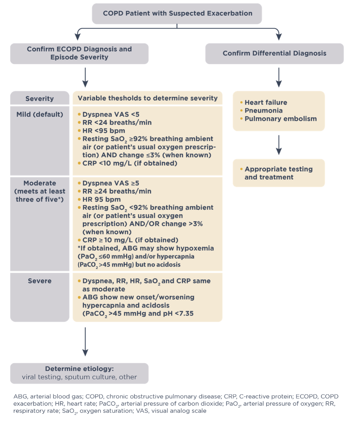 Schema about COPD Patient with Suspected Exacerbation: ECOPD Diagnosis vs Differential Diagnosis