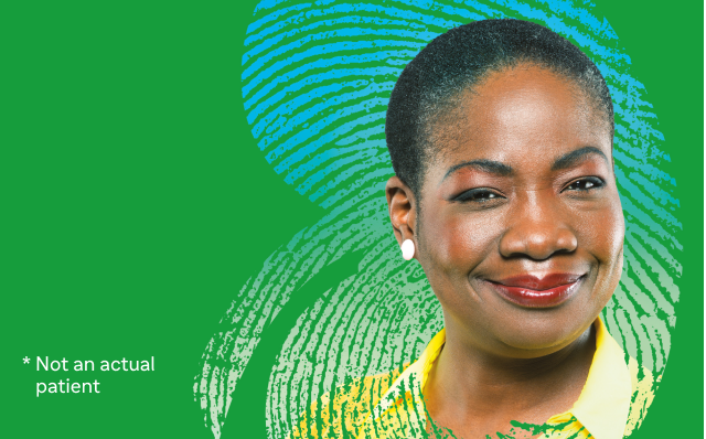 Graphic with the text ‘Thymoglobulin® [Anti‑thymocyte Globulin (Rabbit)’] with an injection bottle icon on a green background, with kidney line patterns behind a smiling woman, and a small disclaimer ‘Not an actual patient’.