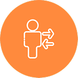Icon of a standing person with bidirectional arrows in an orange circle.