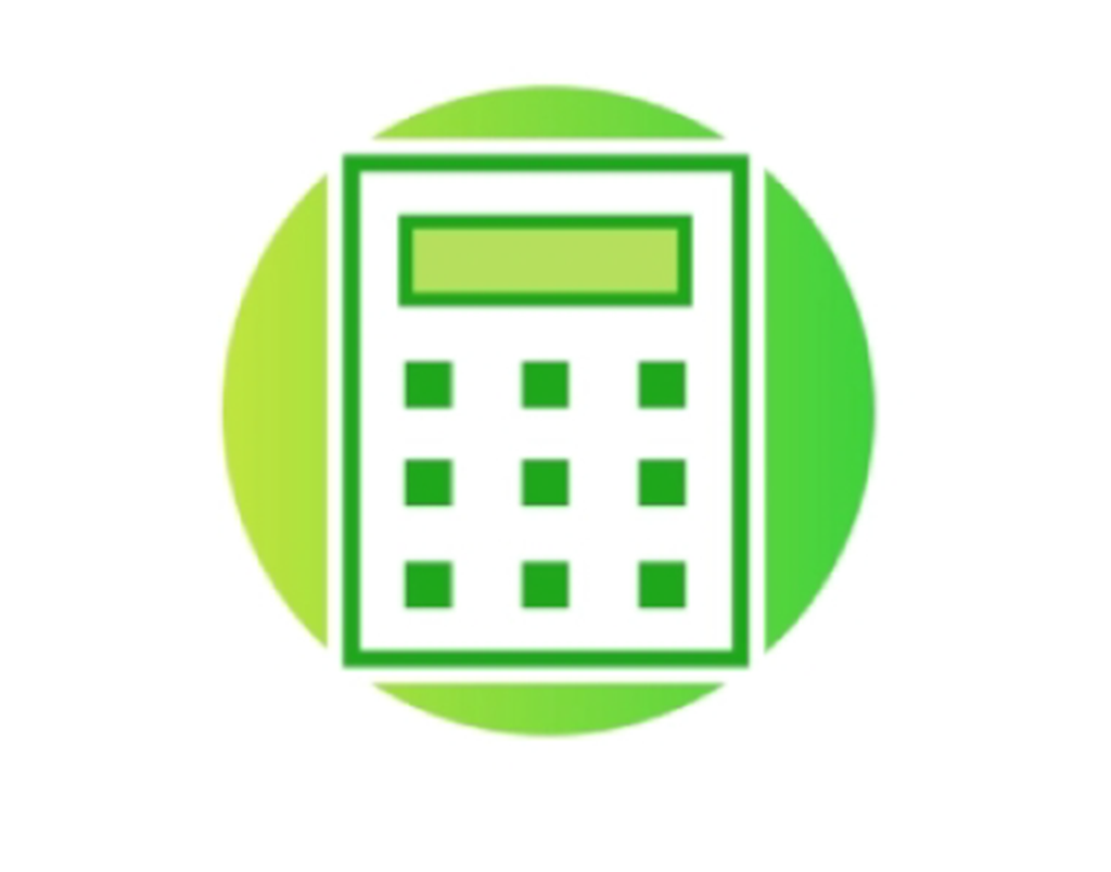 Calculator icon within a green gradient circle.