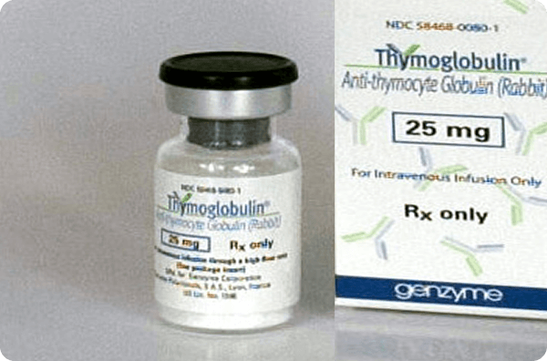 Image of Thymoglobulin® [Anti‑thymocyte Globulin (Rabbit)] 25 mg vial next to its product carton.