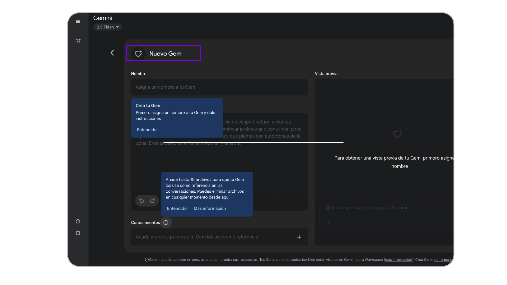 Imagen de la interfaz principal de Gemini de Google