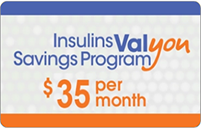 Insulins Valyou Savings Program logo reading $35 per month and indicating terms and conditions.
