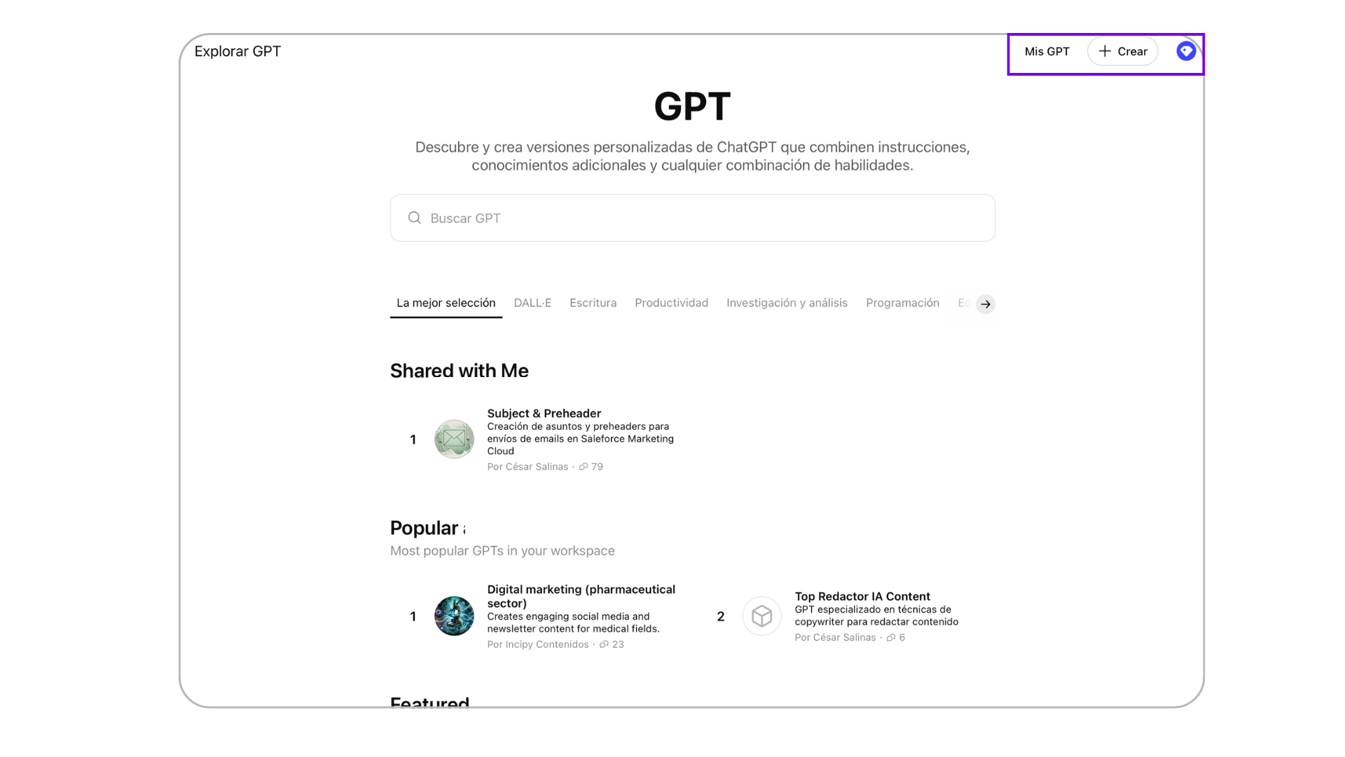Imagen de la pantalla de creación de GPT personalizados o Agentes IA de ChatGPT