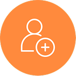 Icon of a person and a plus sign in an orange circle.