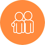 Icon of two person, one with an arm around the other in an orange circle.