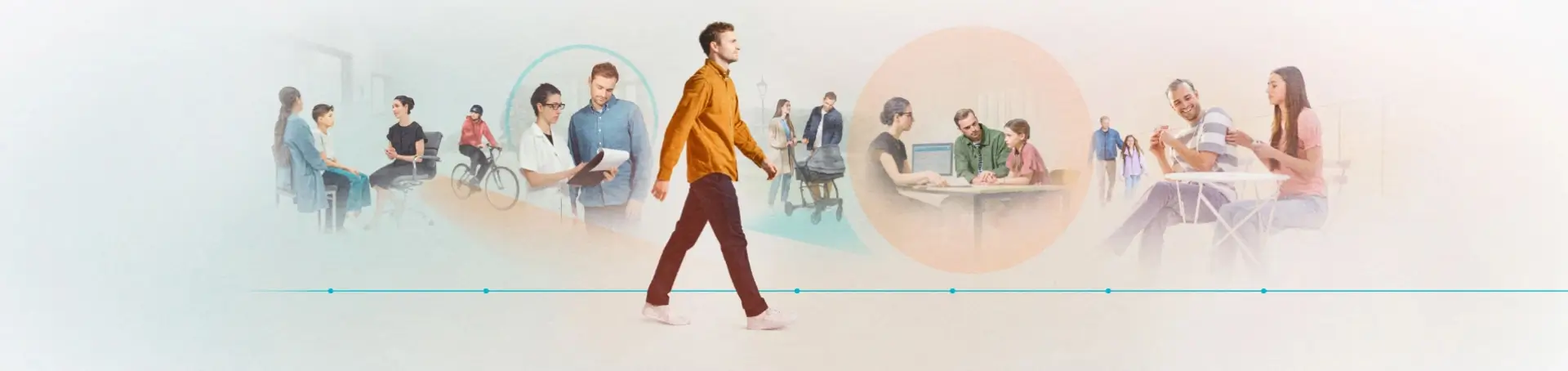 Man walking along timeline 