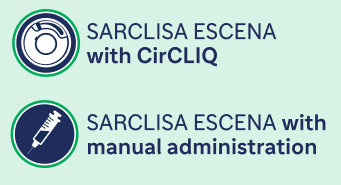 Illustration of SARCLISA ESCENA with CirCLIQ and SARCLISA ESCENA syringe injection.