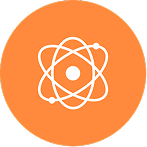 Icon of a molecular structure in an orange circle.
