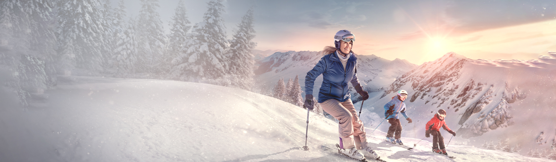 A woman smiling while skiing down a mountain