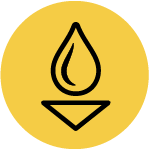 A blood drop over a triangle in a yellow circle background