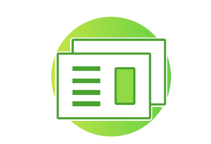 Two cards icon within a green gradient circle.