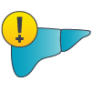 Icon of liver with warning sign.