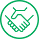 Green icon of handshake.